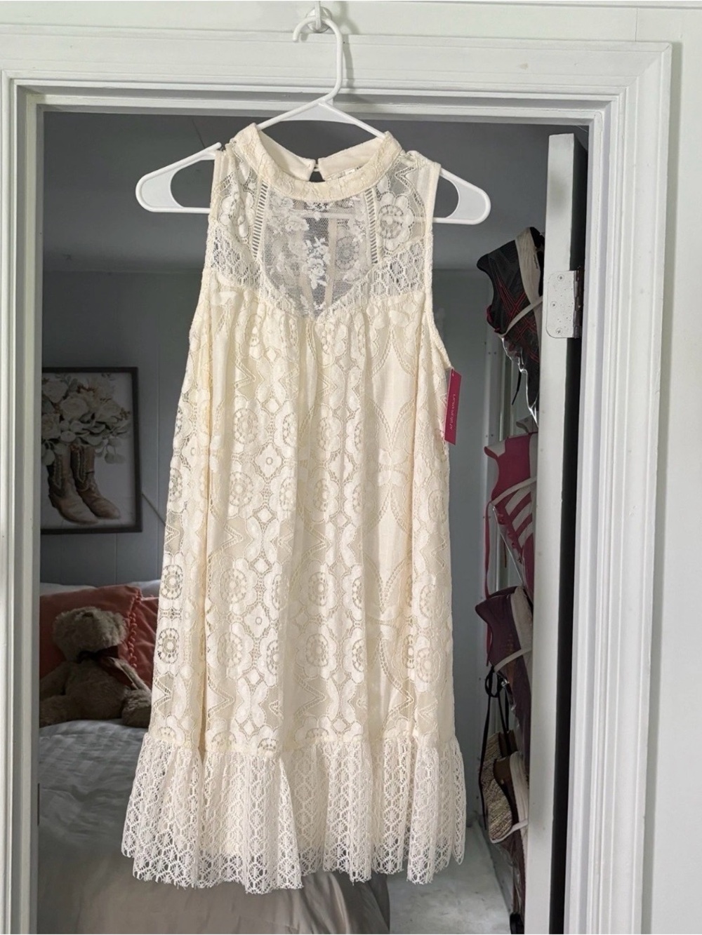 Xhilaration Ivory Off White Cream Lace Halter Mini Dress